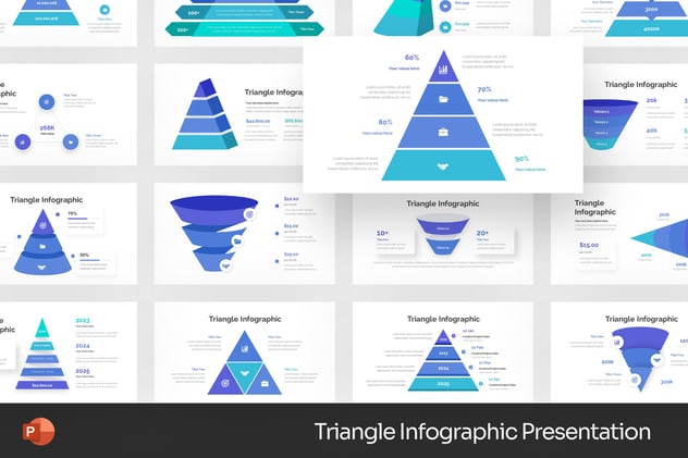 蓝紫色金字塔三角信息图形PPT模板 - 顶尖PPT