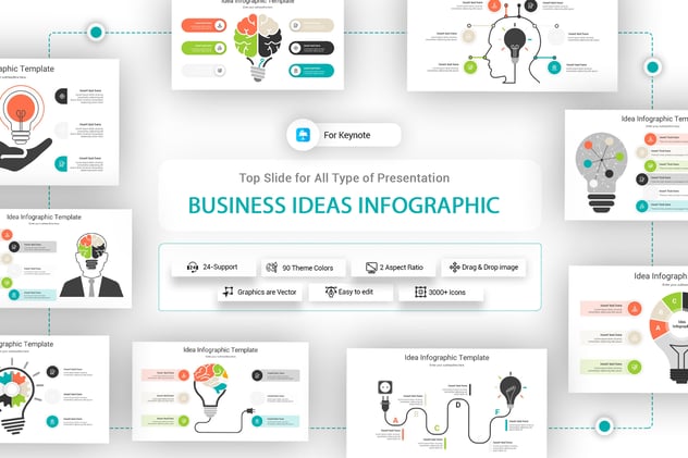商业创意大脑灯泡图形keynote模板 - 顶尖PPT