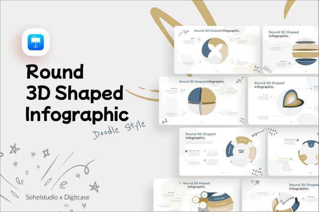 圆形3D信息图形涂鸦风格keynote模板 - 顶尖PPT