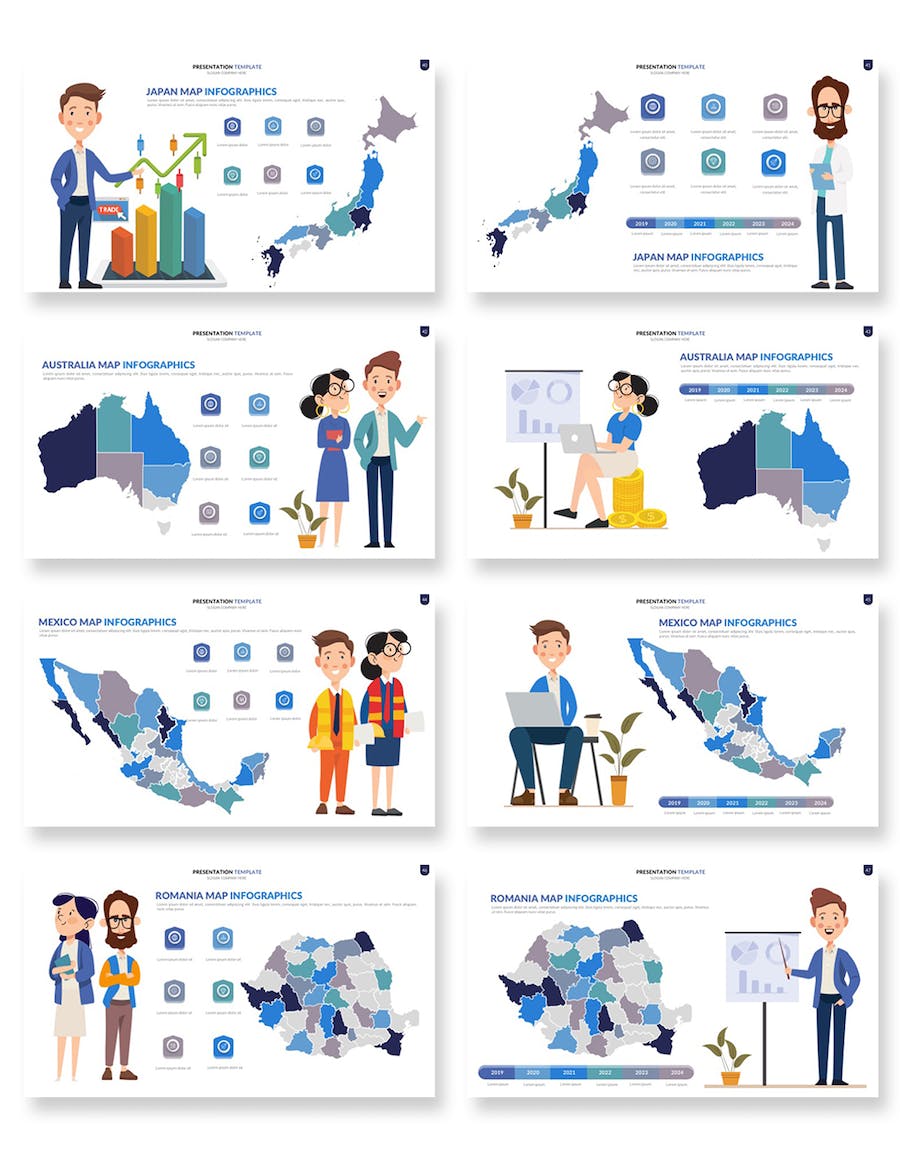 卡通人物插画世界国家地图keynote模板 - 顶尖PPT