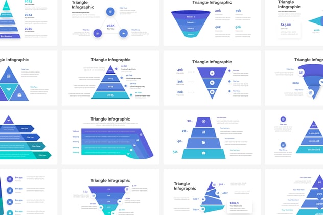 蓝紫色金字塔三角信息图形PPT模板 - 顶尖PPT