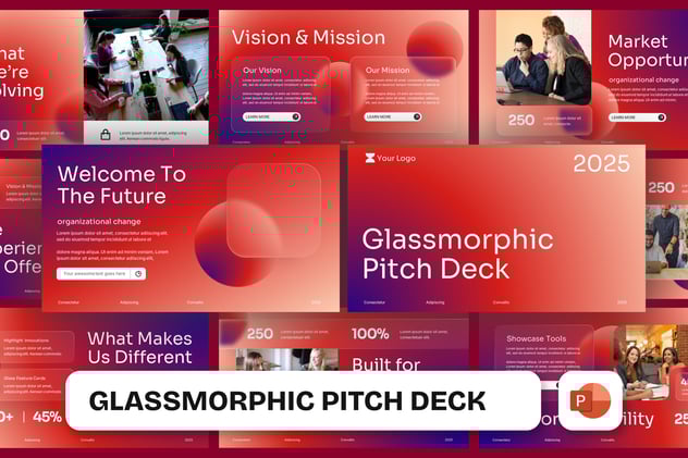 玻璃形态商务商业风格PPT模板 - 顶尖PPT