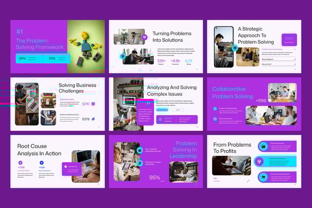 紫色问题解决方案策略分析PPT模板 - 顶尖PPT