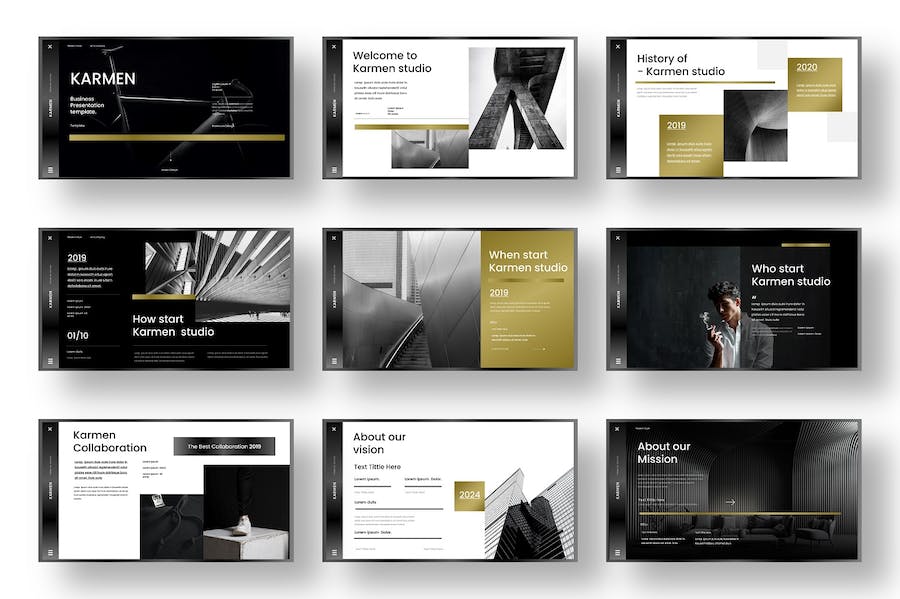 橙黑色图片展示商务计划PPT模板 - 顶尖PPT