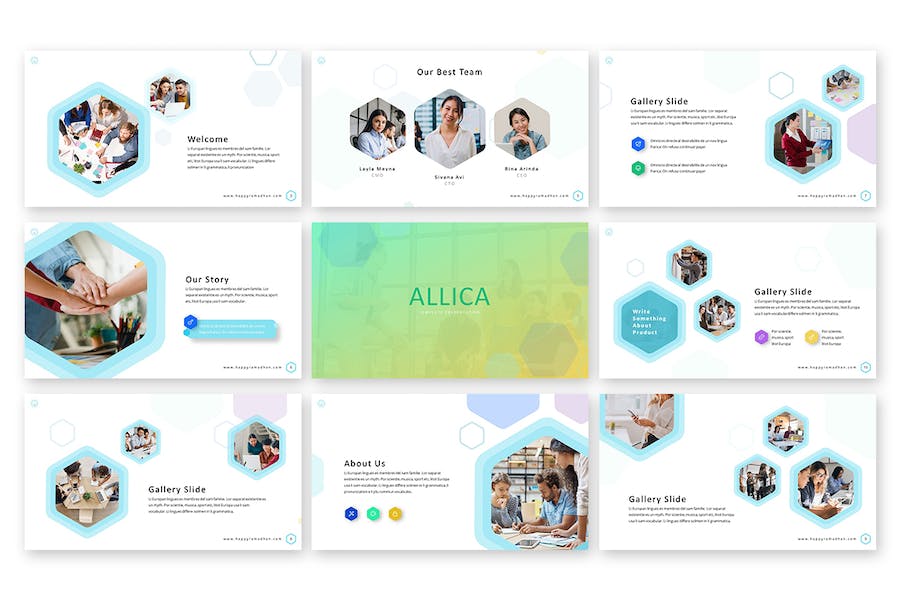 创意六角形排版国外商务通用PPT模板 - 顶尖PPT