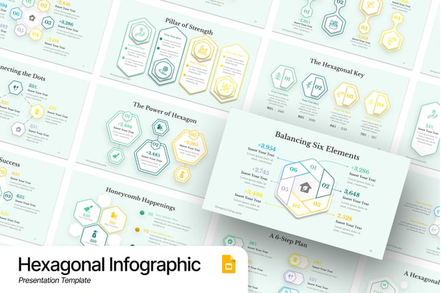 线稿六角关系图形PPT模板 - 顶尖PPT