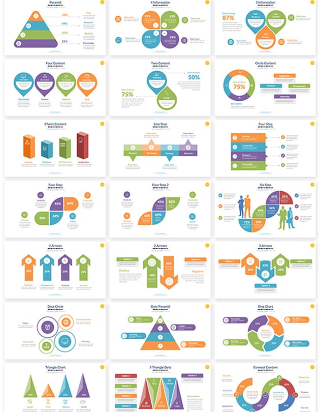 221页彩色数据图形合集PPT模板 附赠1000个图标素材 - 顶尖PPT