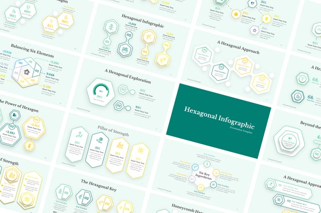 线稿六角关系图形PPT模板 - 顶尖PPT