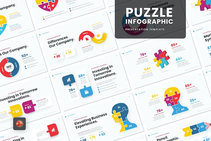 拼图式信息图表数据可视化PPT模板 - 顶尖PPT