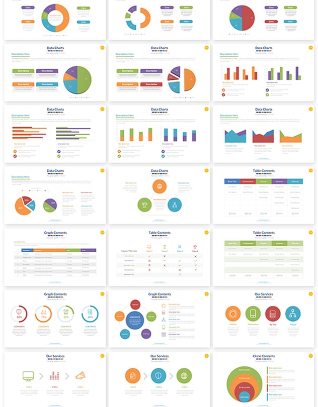 221页彩色数据图形合集PPT模板 附赠1000个图标素材 - 顶尖PPT