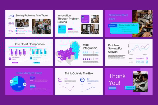 紫色问题解决方案策略分析PPT模板 - 顶尖PPT