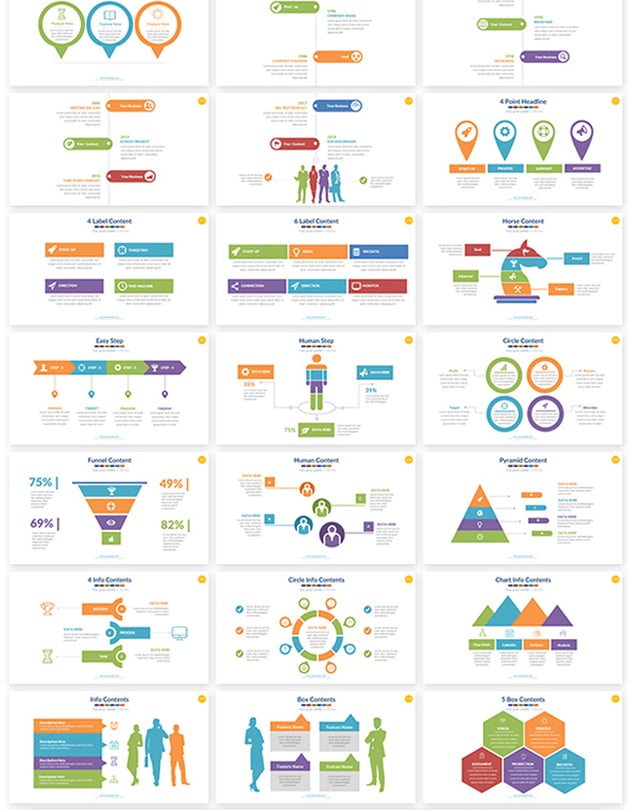 221页彩色数据图形合集PPT模板 附赠1000个图标素材 - 顶尖PPT