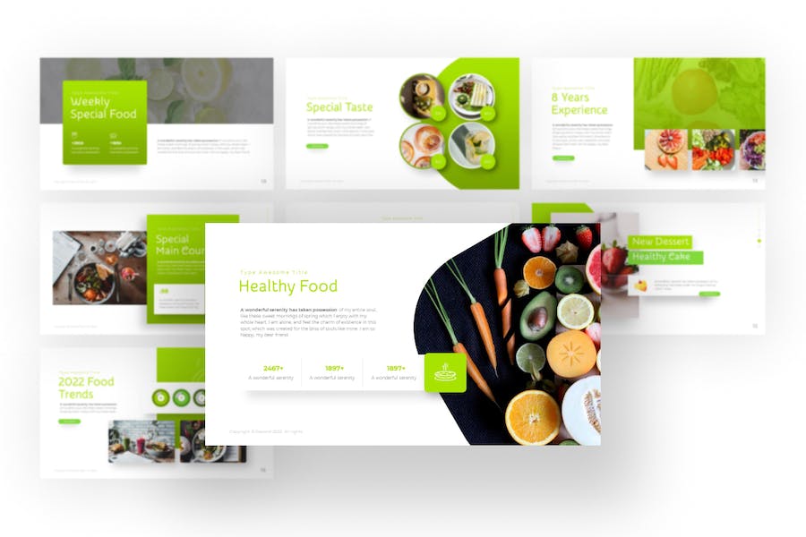 餐饮美食介绍餐厅美食文化健康绿色食物主题keynote模板 - 顶尖PPT