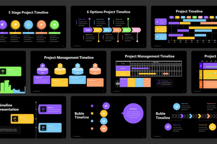 彩色时间表流程图步骤图PPT图形模板 - 顶尖PPT