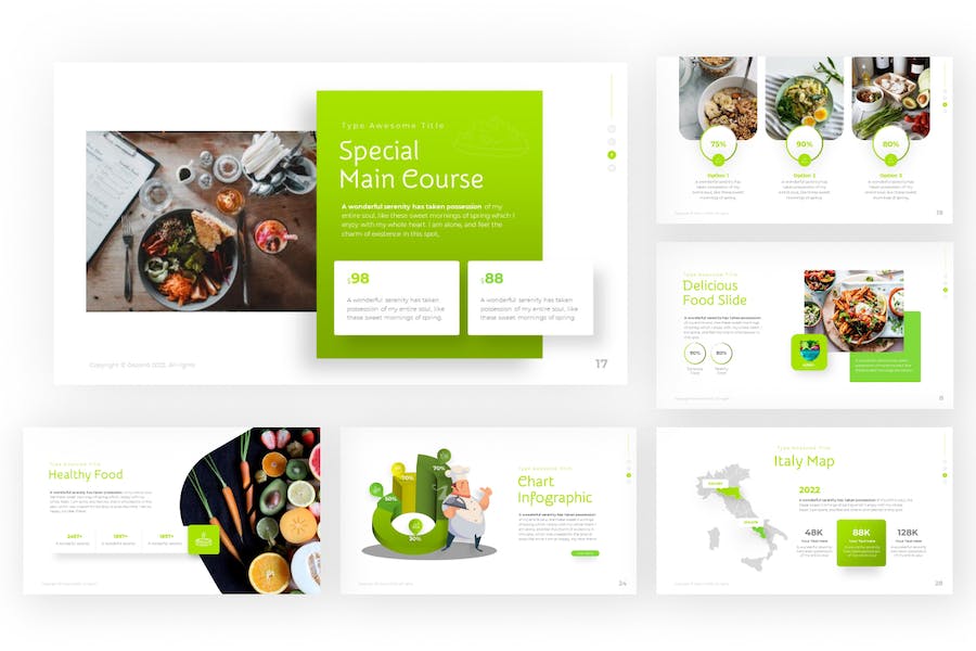 餐饮美食介绍餐厅美食文化健康绿色食物主题keynote模板 - 顶尖PPT