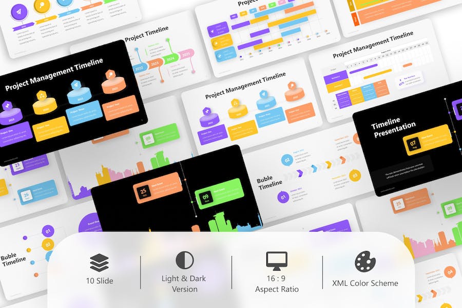 彩色时间表流程图步骤图PPT图形模板 - 顶尖PPT