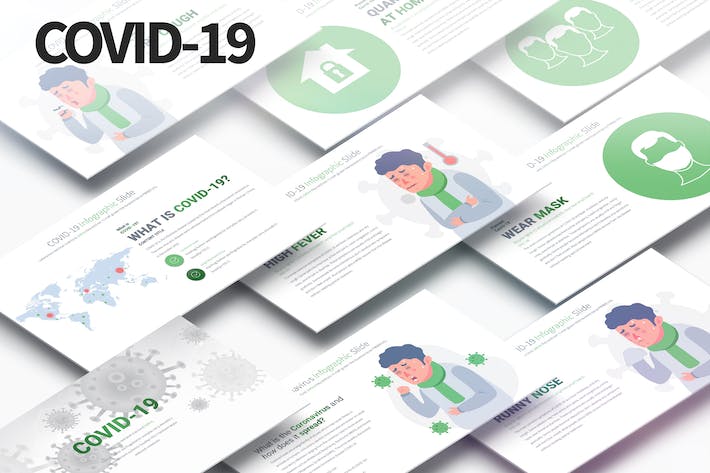 肺炎感冒发烧预防治疗插画图形PPT模板 - 顶尖PPT