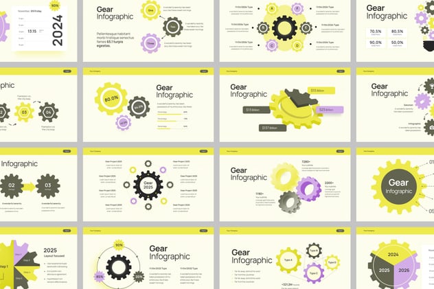淡黄色齿轮关系图形PPT模板 - 顶尖PPT