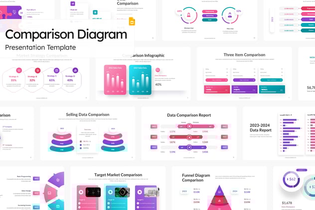 彩色数据信息对比图形PPT模板 - 顶尖PPT
