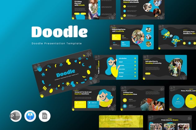 创意涂鸦插图教育教学keynote模板 - 顶尖PPT