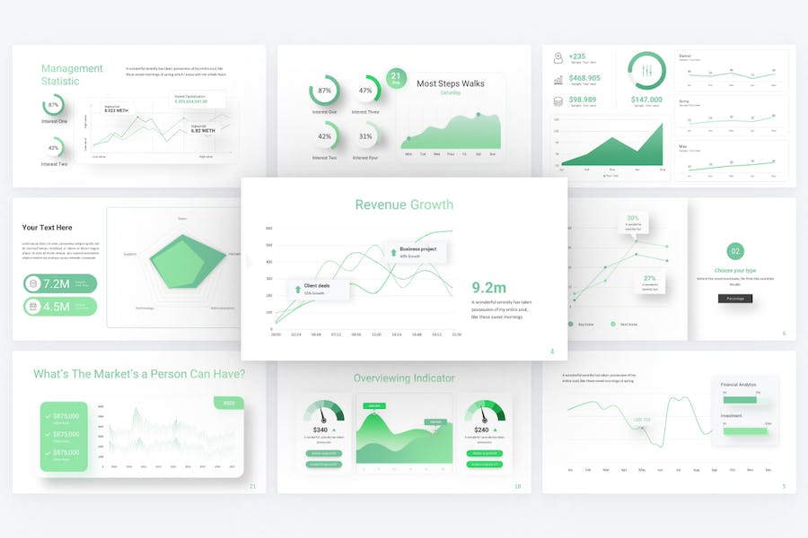 仪表盘折线图数据分析图形图表keynote模板 - 顶尖PPT