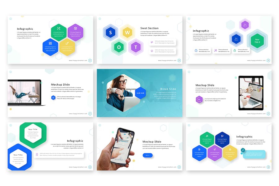 六角形设计商业商务通用keynote模板 - 顶尖PPT