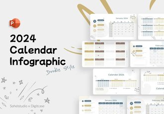 2024年手绘涂鸦风格日历PPT模板 - 顶尖PPT