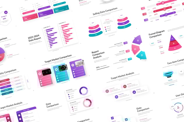 彩色数据信息对比图形PPT模板 - 顶尖PPT