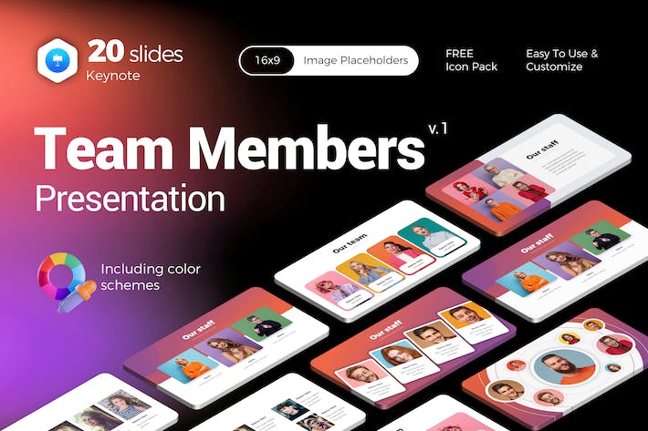 渐变色企业团队成员介绍展示keynote模板 - 顶尖PPT