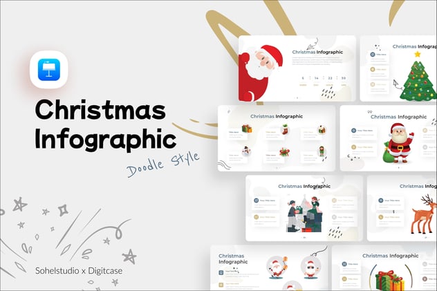 涂鸦圣诞节卡通图形人物keynote模板 - 顶尖PPT