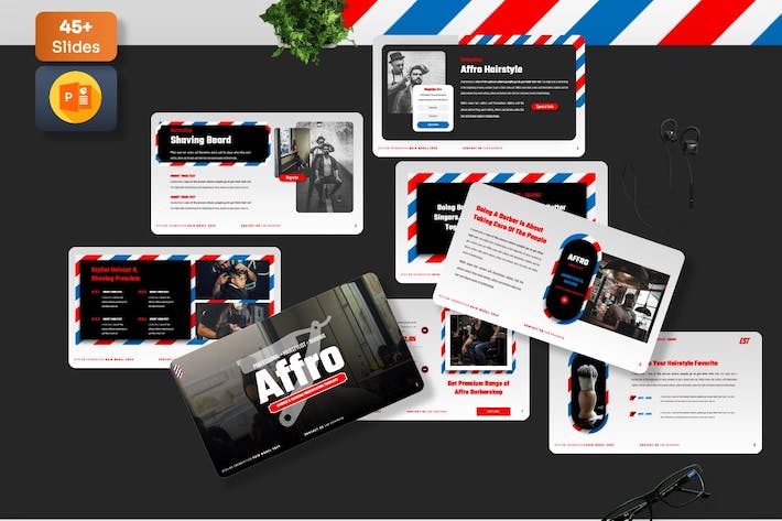 时尚流行理发店主题PPT模板 - 顶尖PPT