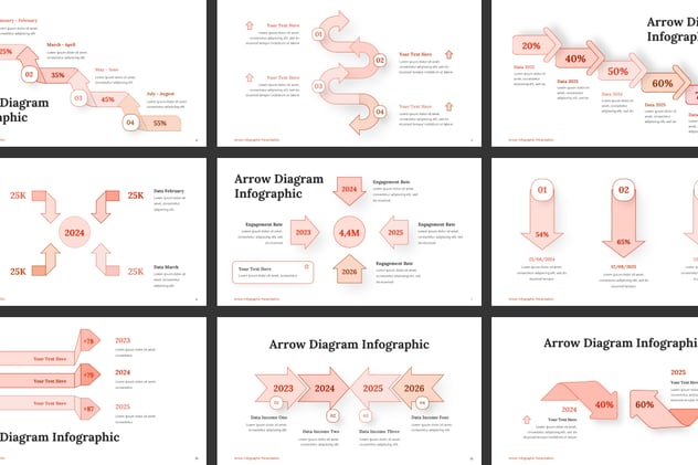 橙色线稿箭头指向步骤流程图形PPT模板 - 顶尖PPT