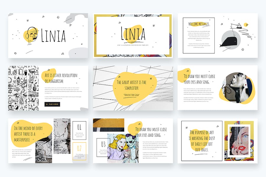 创意线条手绘涂鸦插画商业商务ppt模板 - 顶尖PPT