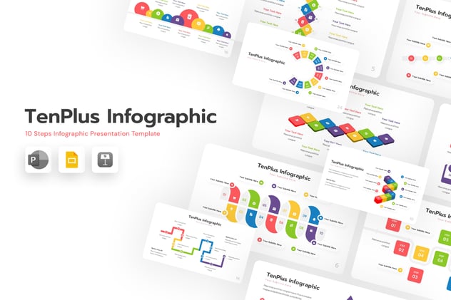 10步骤项目执行流程信息图形展示PPT模板 - 顶尖PPT