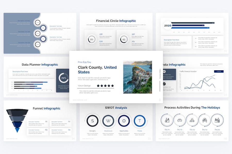 蓝色现代设计风格旅游度假主题PPT模板 - 顶尖PPT