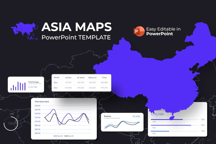 亚洲-地图-幻灯片-演示文稿-模板 - 顶尖PPT