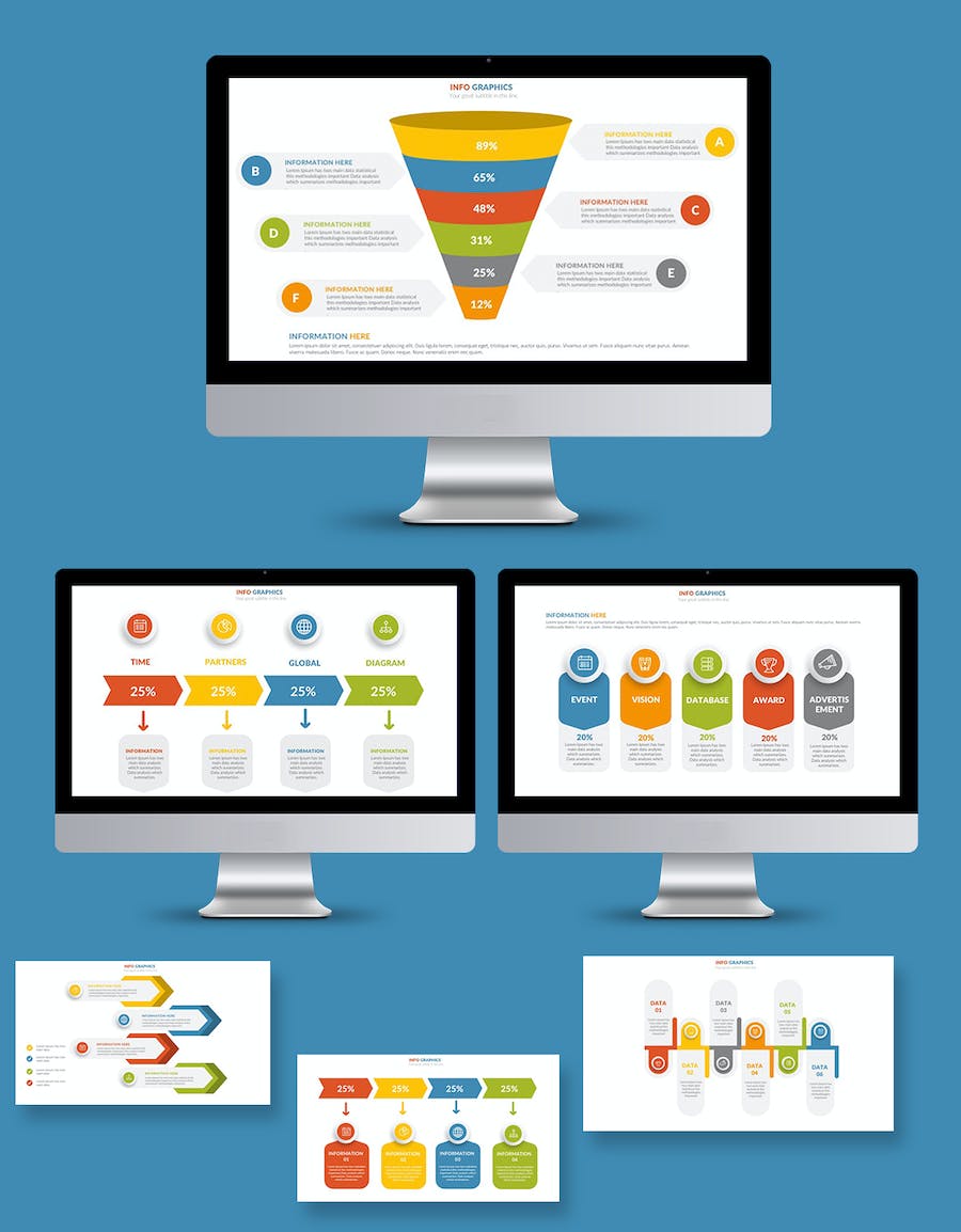 彩色微立体风格步骤图流程图锥形图keynote模板 - 顶尖PPT