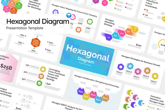 彩色六边形图步骤流程图形keynote模板 - 顶尖PPT