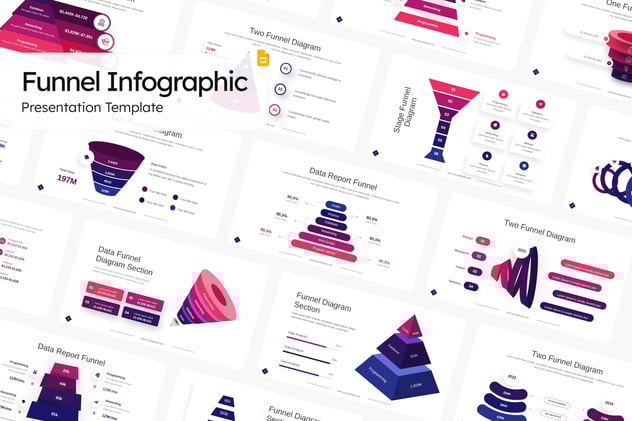 紫色渐变漏斗金字塔信息图形PPT模板 - 顶尖PPT