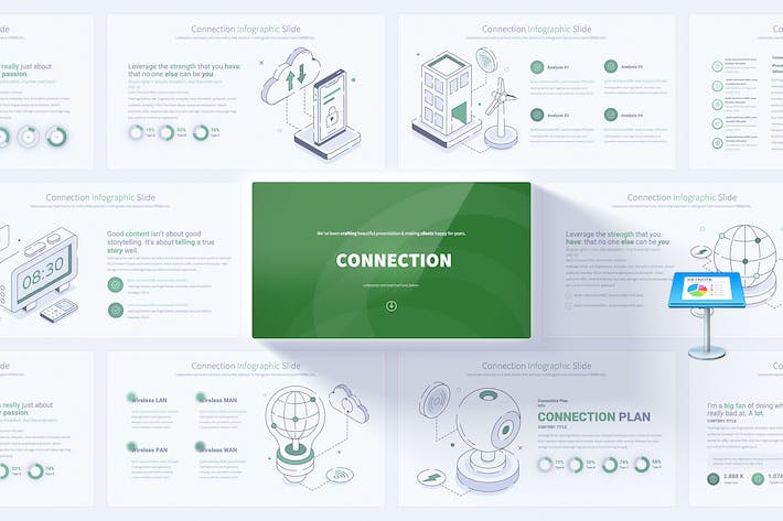 云服务链接设备图形插画keynote模板 - 顶尖PPT