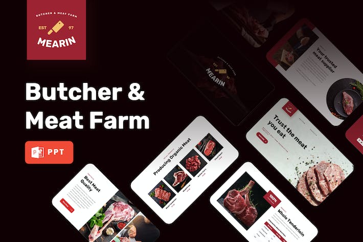 黑色系屠夫肉类农场介绍PPT模板 - 顶尖PPT