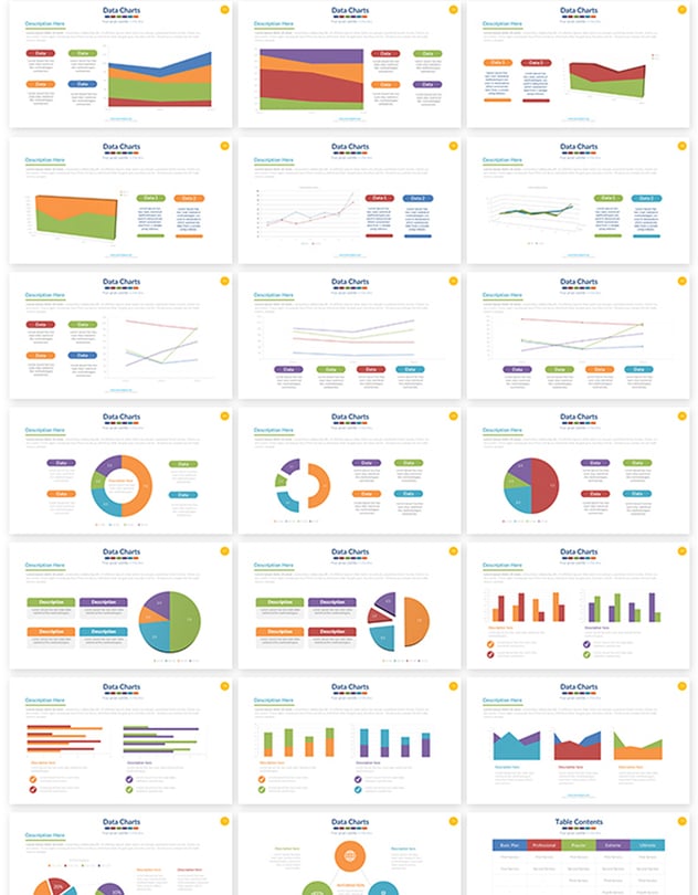 221页彩色数据图形合集PPT模板 附赠1000个图标素材 - 顶尖PPT