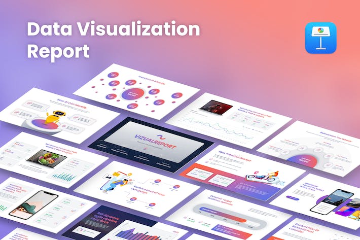 渐变色数据分析报告信息图表keynote模板 - 顶尖PPT