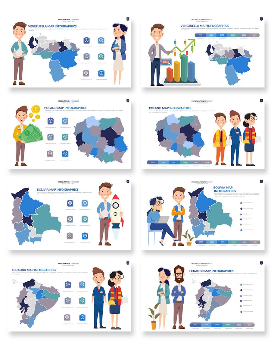 卡通人物插画世界国家地图keynote模板 - 顶尖PPT