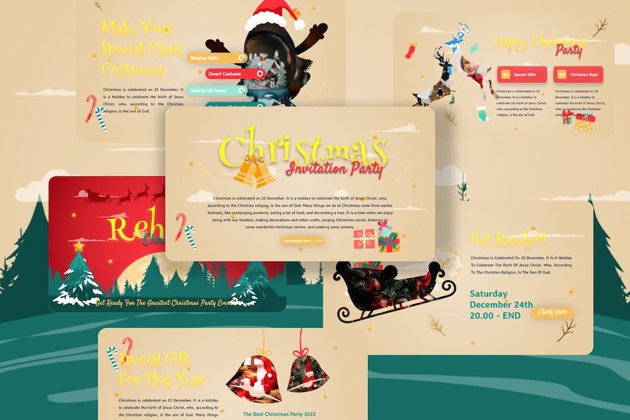 创意国外幸福圣诞派对雪花圣诞节主题keynote模板 - 顶尖PPT