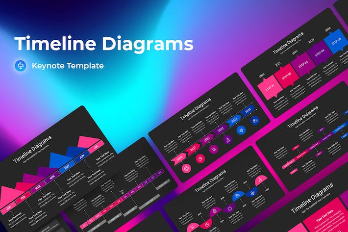 时间轴图表深色主题Keynote模板 - 顶尖PPT