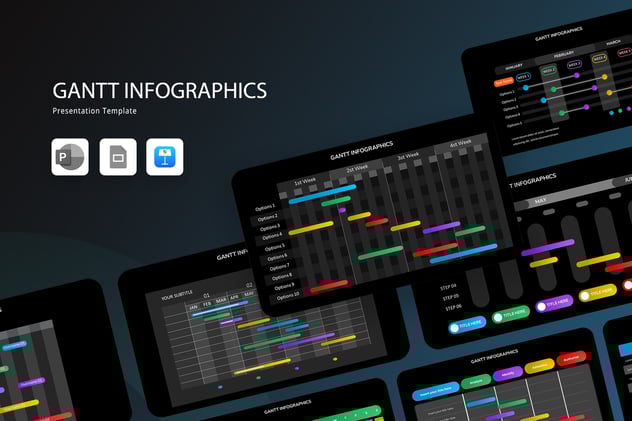 科技感深色项目管理甘特图Keynote模板 - 顶尖PPT