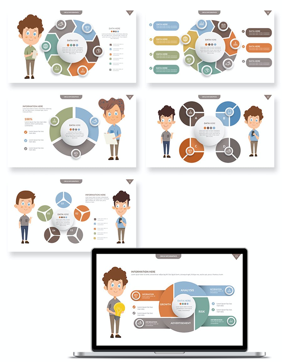 圆圈信息图表数据分析展示PPT模板 - 顶尖PPT