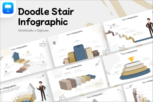 涂鸦风格楼梯信息图形keynote模板 - 顶尖PPT