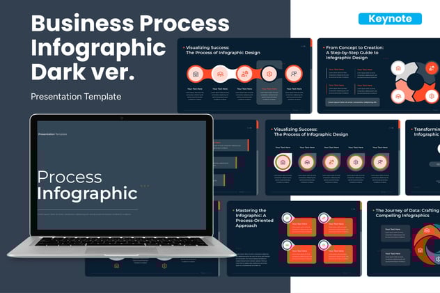 黑色业务流程信息图形keynote模板 - 顶尖PPT